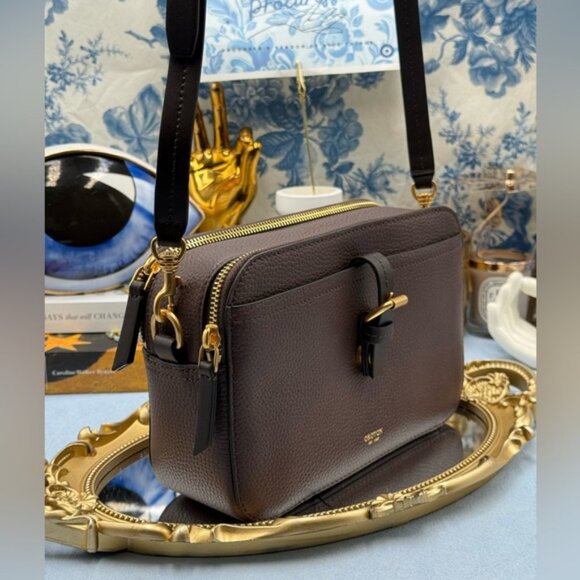 🆕 OROTON 🧿 NWOT Dylan Camera Crossbody Bag, Brown Bear Calfskin Leather - Picture 4 of 14